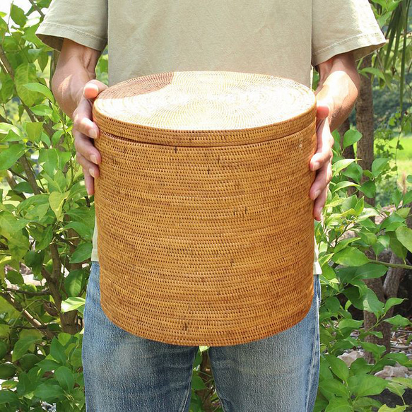 アタ 伝統工芸 アタ製品 蓋つき 円筒型 バスケット カゴ 収納 タオル