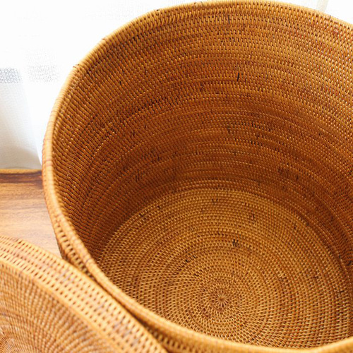 アタ 伝統工芸 アタ製品 蓋つき 円筒型 バスケット カゴ 収納 タオル