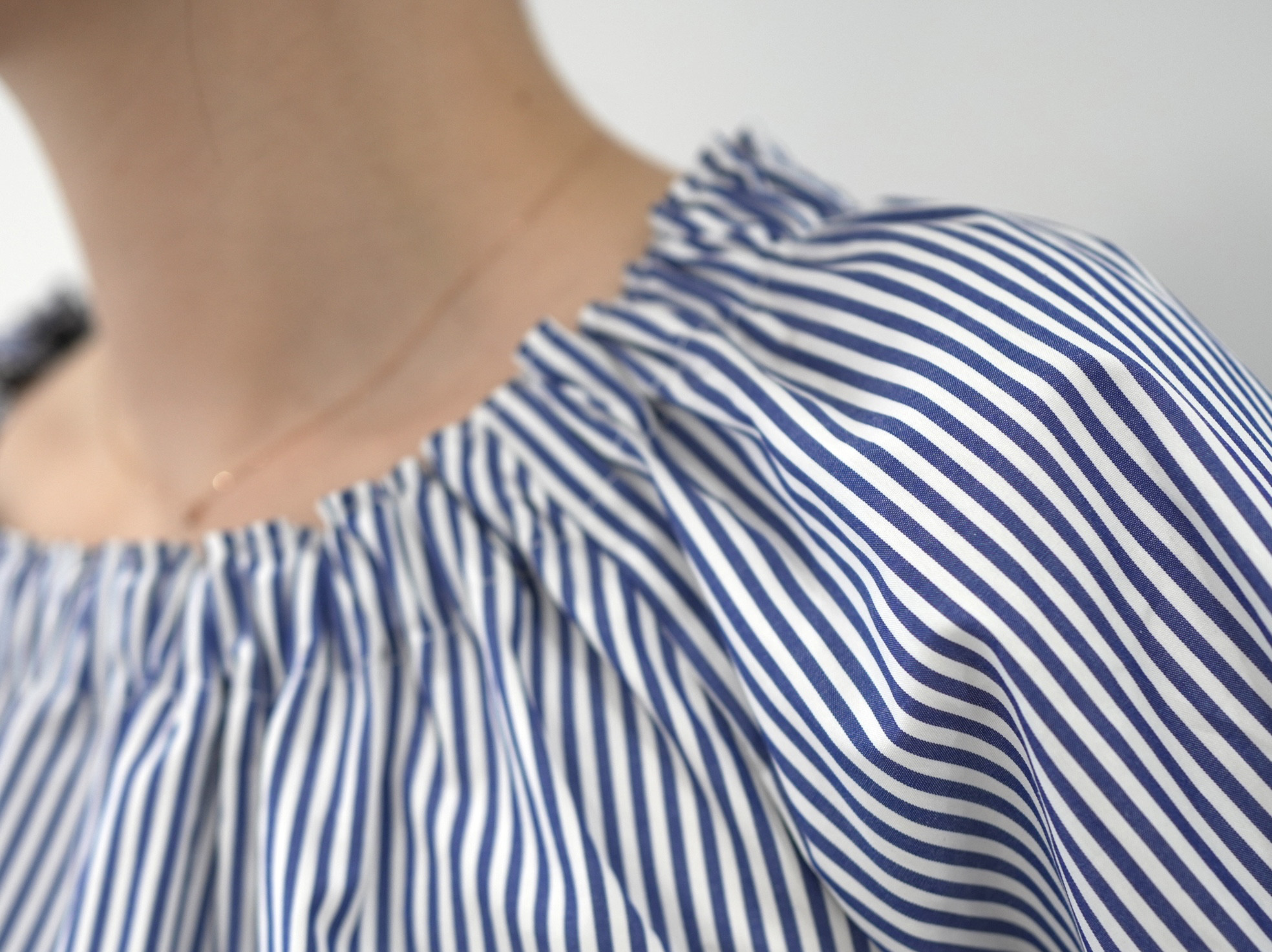 爽やかブルー×ホワイト❤︎コットン100% ブラウジング長袖ブラウス　No.366