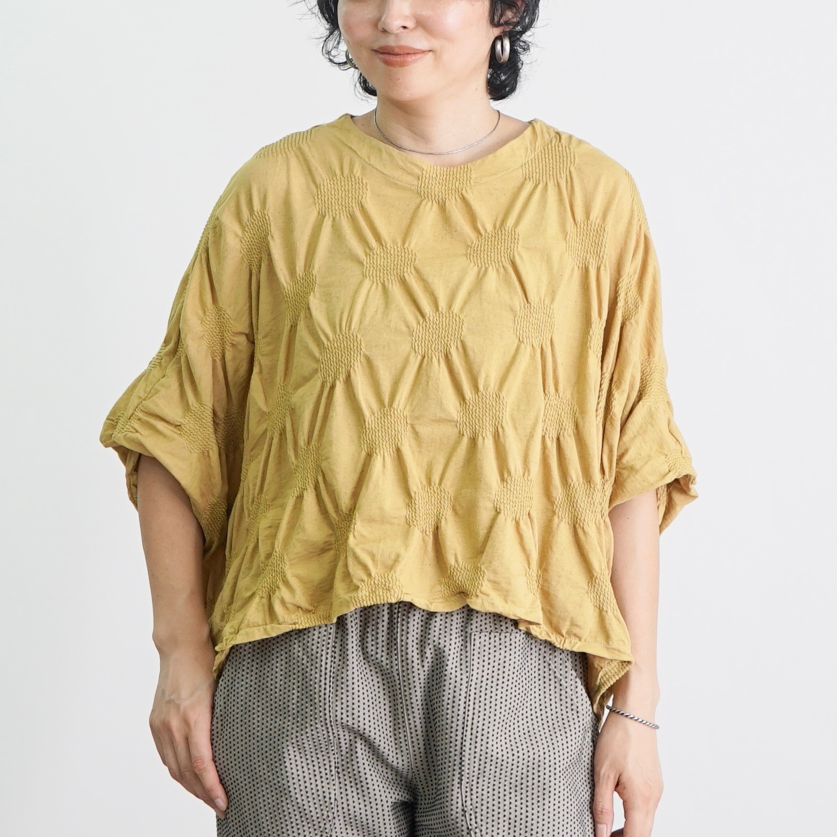 ボートネックドットニットTシャツ/イエロー/尾州ニット 10,868円