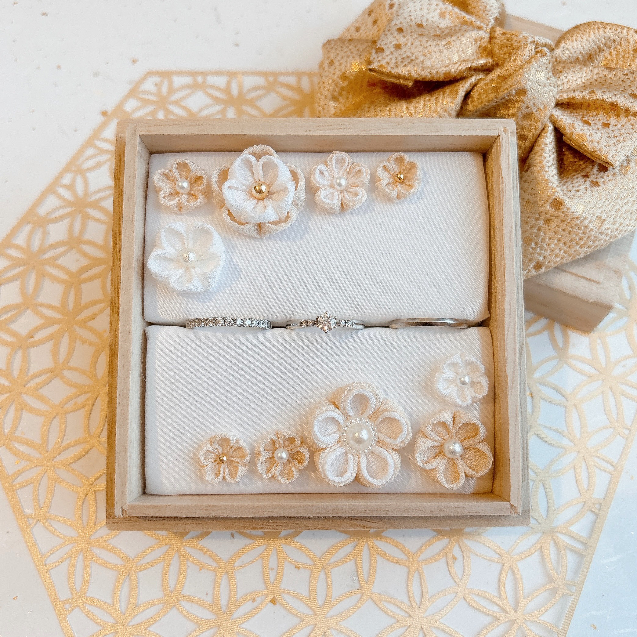 【結・クリーム】金襴リボン付きリングピロー