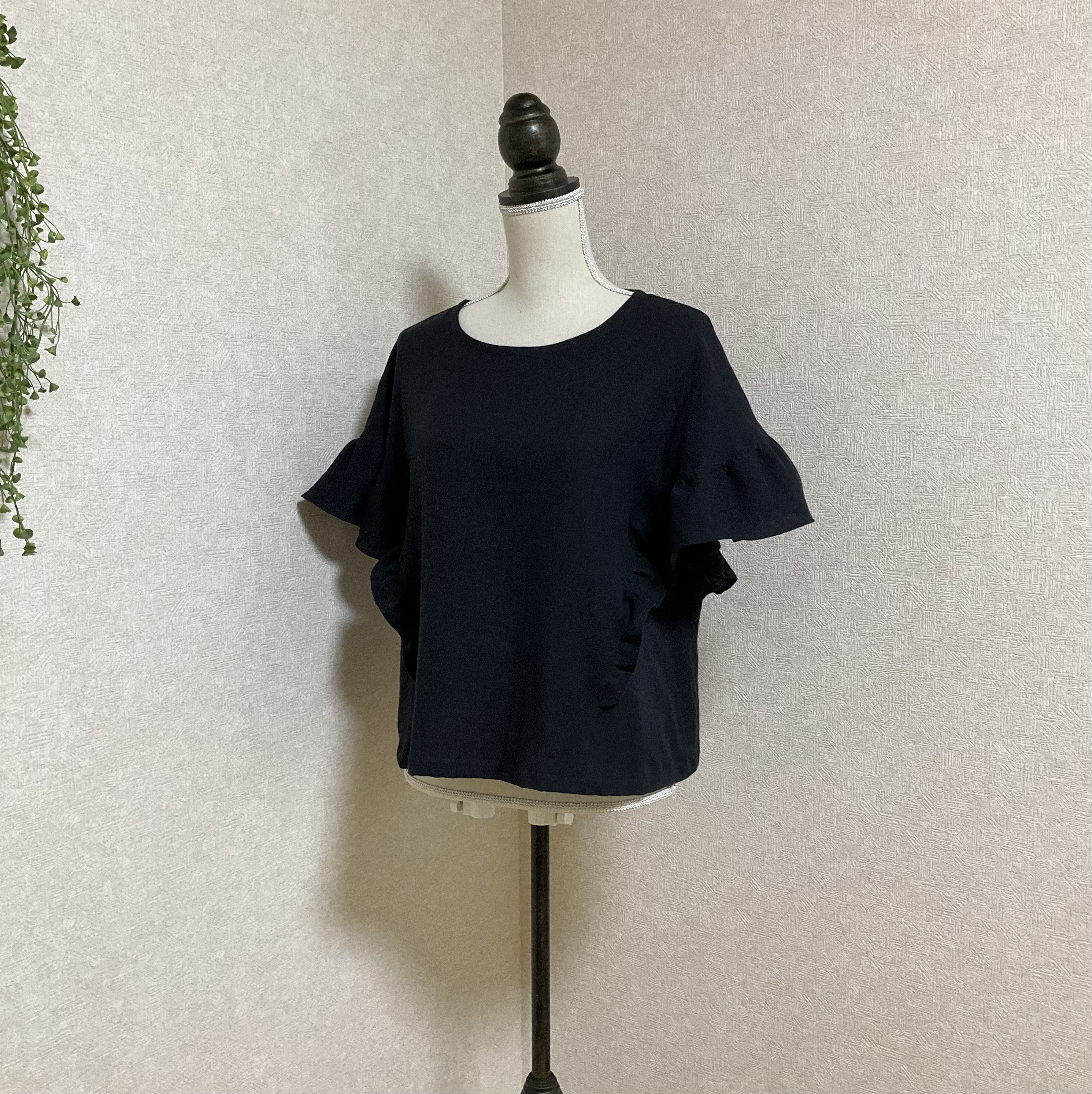 ふわふわコットンWガーゼ　ラッフルフリルブラウス　ブラック