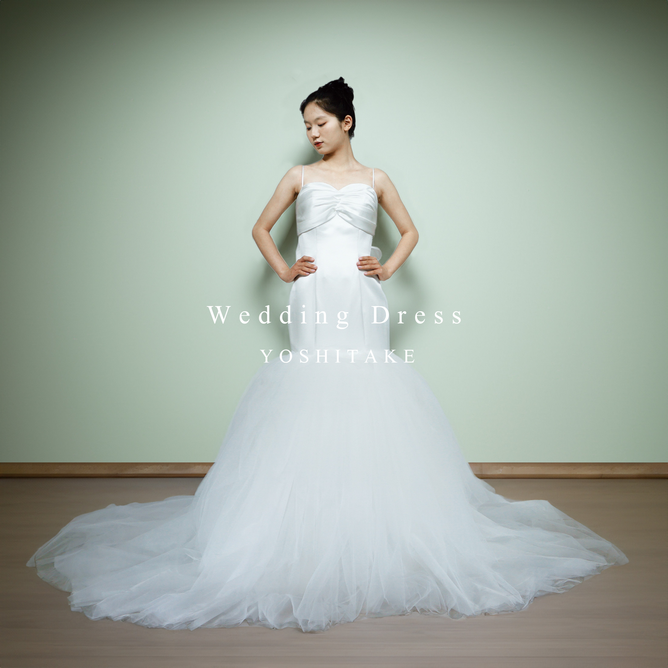 ウエディングドレス.白.マーメイドドレス.サテン＆チュール.リボン.Y2416