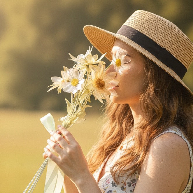 【お得なブーケ】マーガレット（パールホワイト）と2色のひまわりのブーケ 6本セット　b2034