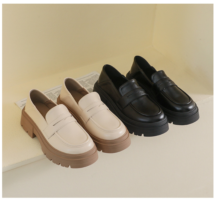 フレンチローファー靴厚底2025新モデル春英倫小靴シンプルで高級感のある小柄増高靴