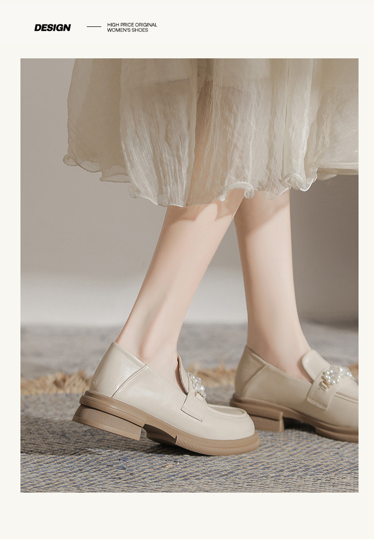 本革内増高ローファー靴の新モデルの女性の春2025百は真珠の小さい革靴の黒い英倫の平らな単靴を掛けます