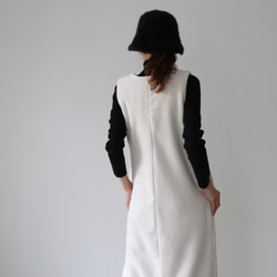 冬のモコモコ高級メルトンフリースワンピース／スラッシュネックワンピース／メルトンジャンパースカート／生成り 5枚目の画像