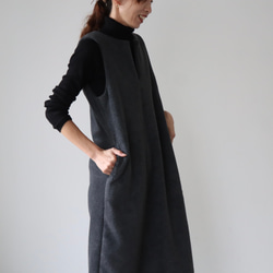 冬のモコモコ高級メルトンフリースワンピース／スラッシュネックワンピース／メルトンジャンパースカート／チャコール 6枚目の画像