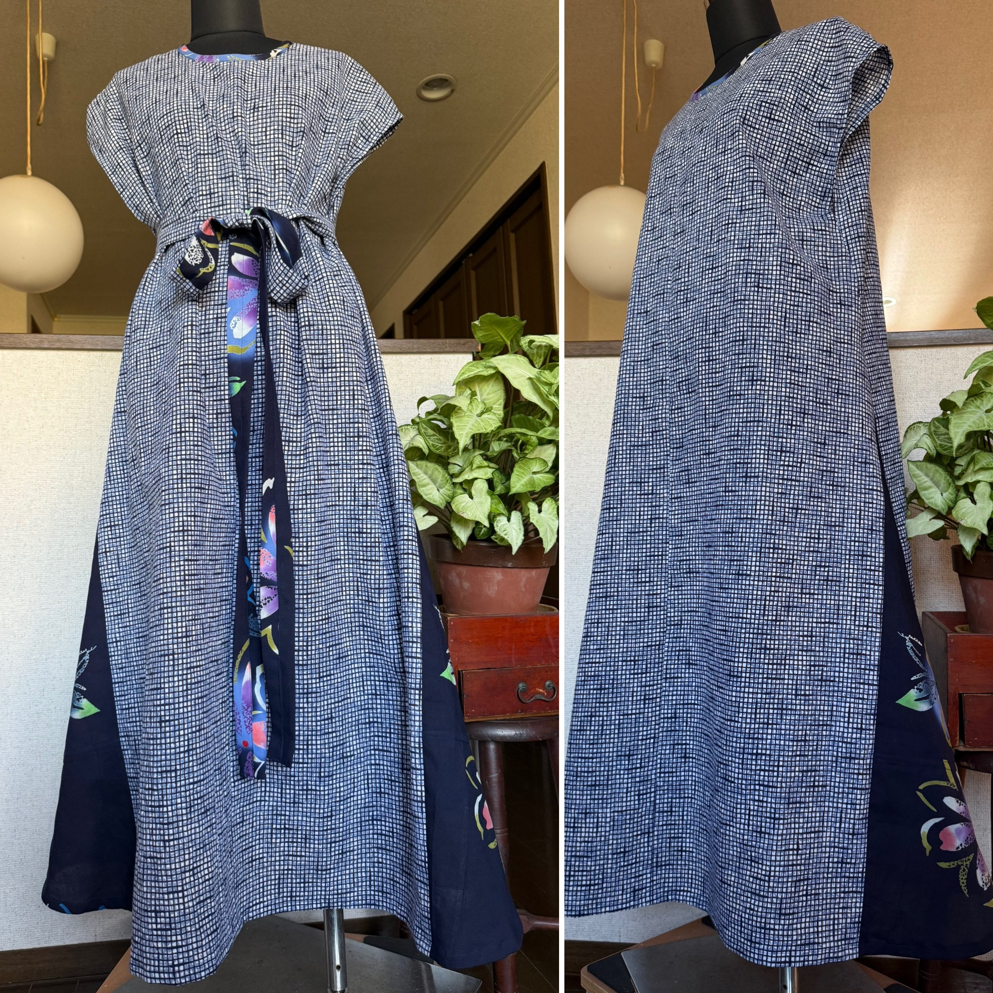 人気の夏　浴衣ワンピース フレアー　ゆったり　リボンおまけ①