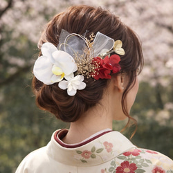 胡蝶蘭 白 赤 ゴールド 花 ヘアアクセサリー 結婚式 成人式 卒業式 ⑳