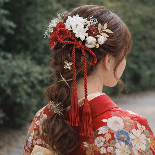 胡蝶蘭 白 赤 ゴールド 花 ヘアアクセサリー 結婚式 成人式 卒業式 ⑳