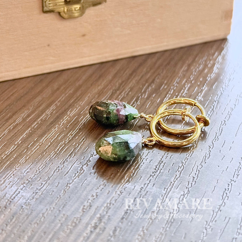 大粒13mm ルビーインゾイサイト イヤリング ペアシェイプ ピアス変更