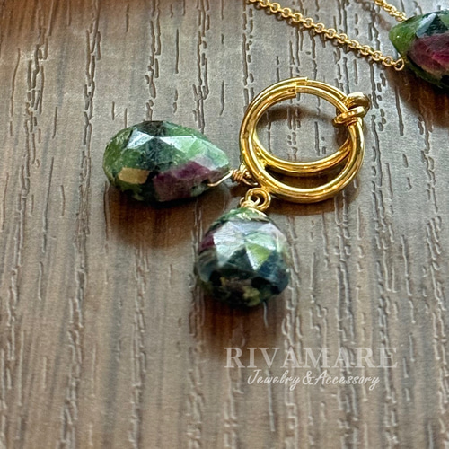 大粒13mm ルビーインゾイサイト イヤリング ペアシェイプ ピアス変更