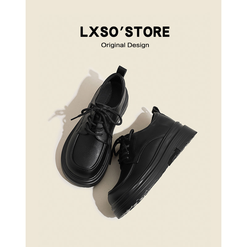 老先生~黒の小さい革靴の女英倫風2025夏の新型の本革の百は単靴の厚底ローファー靴に乗ります