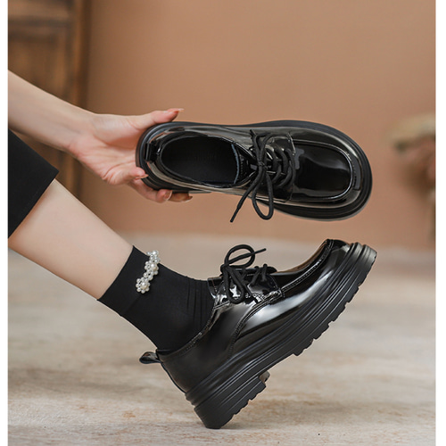 黒レザー厚底ローファー PRADA(プラダ) 00's Square toe platform leather loafers