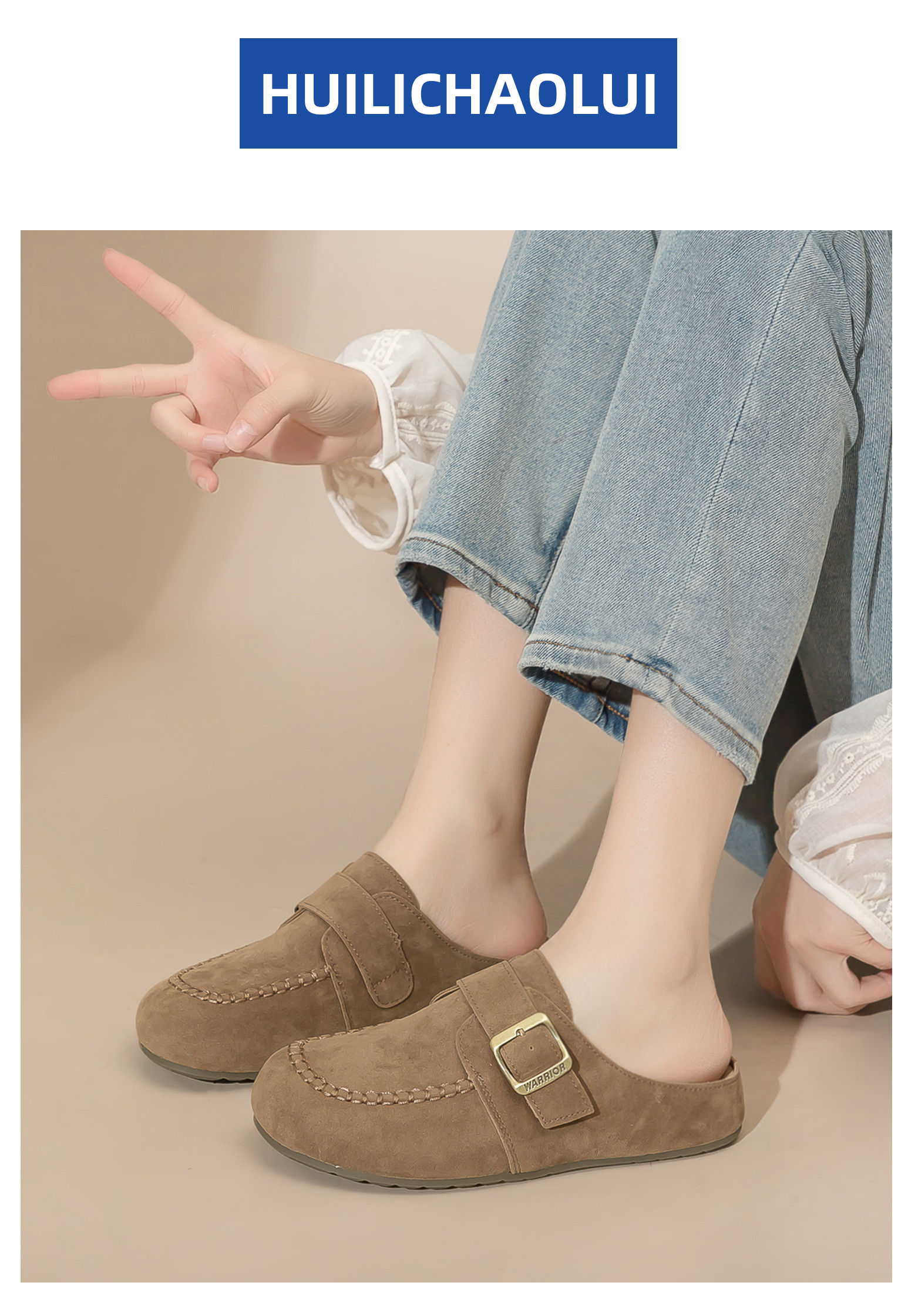 【与格】本革軟底勃肯靴春牛革厚底スリッパ女春秋新モデル女夏博肯半引きます