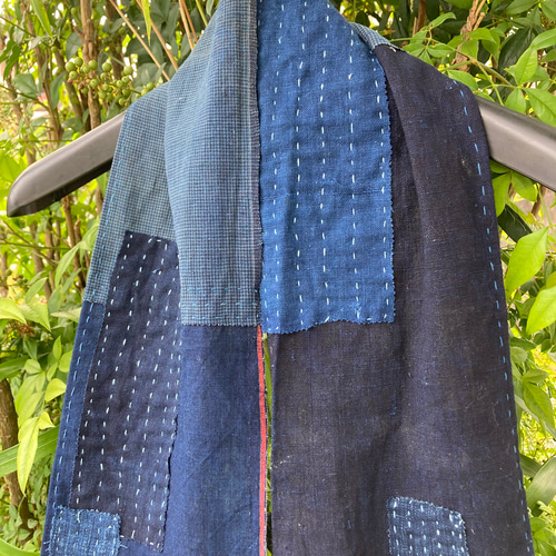 971 襤褸 ストール 古布 リメイク 藍染 藍染め 筒描き パッチワーク