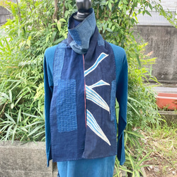 971 襤褸 ストール 古布 リメイク 藍染 藍染め 筒描き パッチ