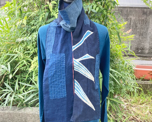 セール　刺し子 パッチワーク 手織り リメイク　襤褸　藍染　半纏　ロングコート セール 刺し子 パッチワーク 手織り リメイク 襤褸 藍染 半纏