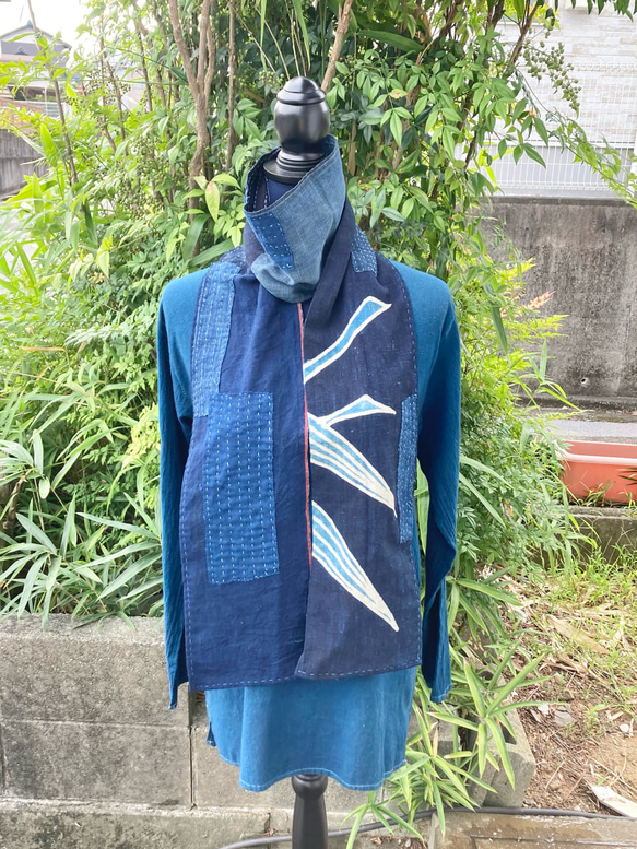 971 襤褸 ストール 古布 リメイク 藍染 藍染め 筒描き パッチワーク