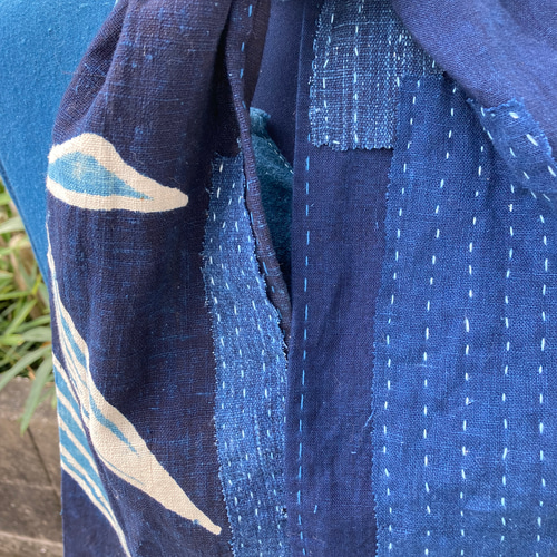971 襤褸 ストール 古布 リメイク 藍染 藍染め 筒描き パッチワーク