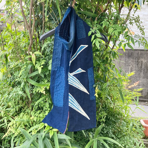 971 襤褸 ストール 古布 リメイク 藍染 藍染め 筒描き パッチワーク