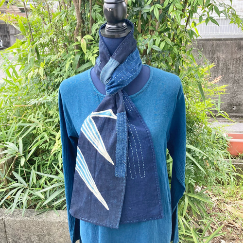 971 襤褸 ストール 古布 リメイク 藍染 藍染め 筒描き パッチワーク