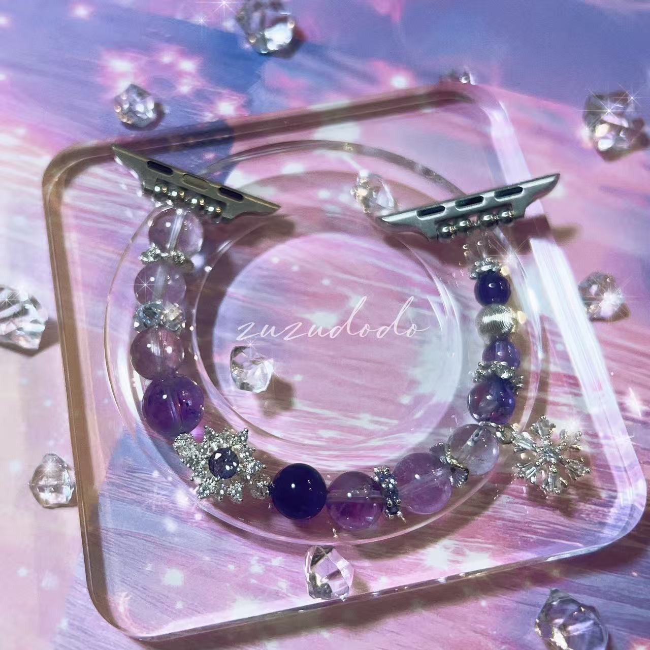 天然石のアップルウォッチバンド  アメジスト × クリスタル｜Crystal Snowdrop