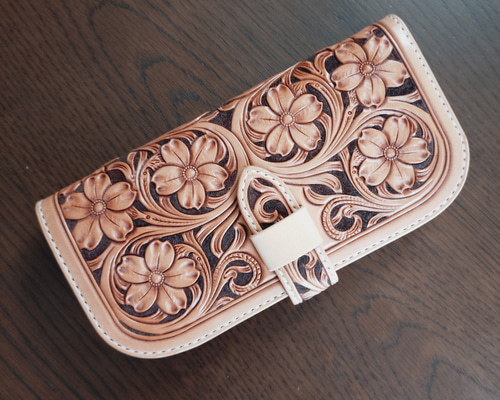 長財布　薔薇　レザーカービング　ロングウォレット 長財布 薔薇 レザーカービング ロングウォレット