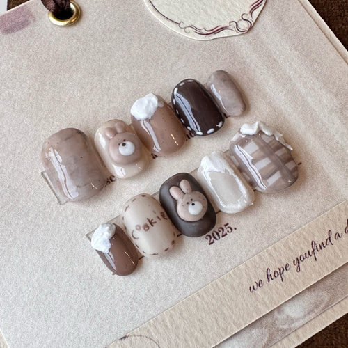 No.308 うさぎネイル、クッキーネイル、秋ネイル ネイルチップ（つけ爪