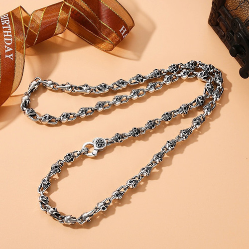 シルバーアクセサリー ネックレス 重厚感スカルシルバー925製 60cm