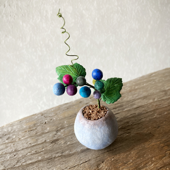 9727.bud 粘土の鉢植え ノブドウ 4枚目の画像