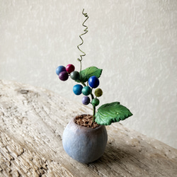 9727.bud 粘土の鉢植え ノブドウ 2枚目の画像