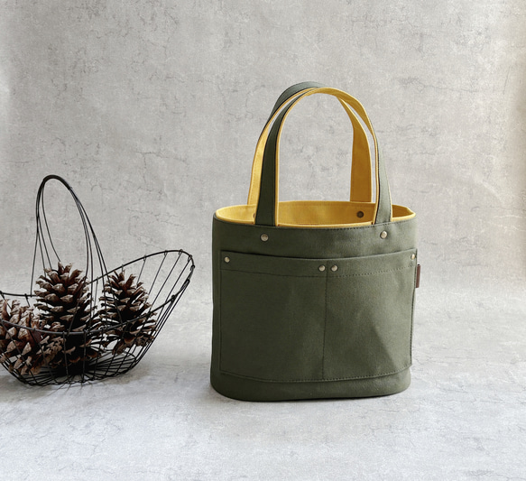 秋冬新作】2色づかいの帆布トート《スモール》オリーブカーキ