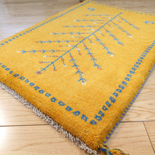 ペルシャ ギャッベ 玄関マット ラグ 84x62cm 黄金色 生命の木 RJ7980