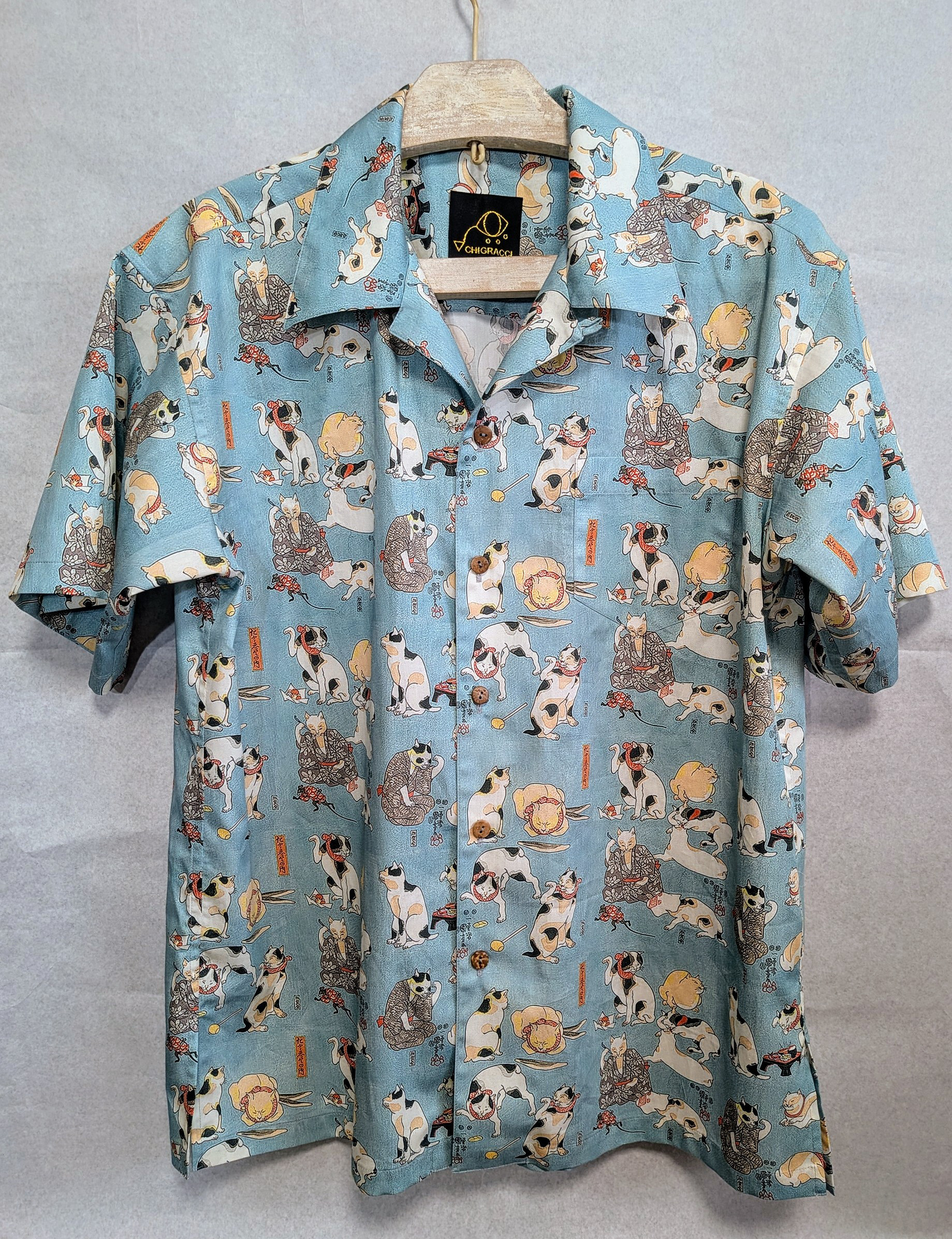CHIGRACCI「 ニャロハシャツ 」猫柄アロハシャツ 国芳グリーン柄 ③