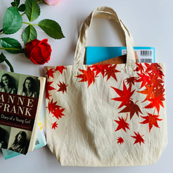 ハンドペイントのミニトートバッグ/もみじデザイン Hand painted mini