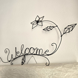 ワイヤーアート 壁飾り 【 Welcome 】 プルメリア 飾り ウォールデコ インテリア フラワー 花 店内装飾 雑貨 3枚目の画像