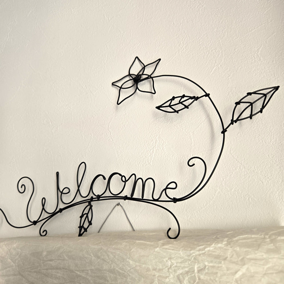 ワイヤーアート 壁飾り 【 Welcome 】 プルメリア 飾り ウォールデコ インテリア フラワー 花 店内装飾 雑貨 3枚目の画像