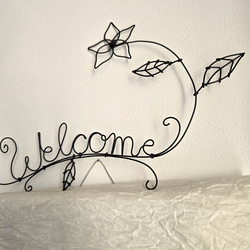 ワイヤーアート 壁飾り 【 Welcome 】 プルメリア 飾り ウォールデコ インテリア フラワー 花 店内装飾 雑貨 5枚目の画像