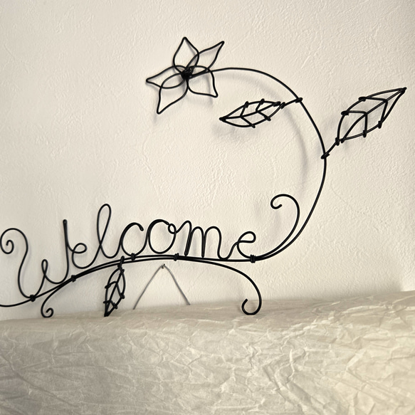 ワイヤーアート 壁飾り 【 Welcome 】 プルメリア 飾り ウォールデコ インテリア フラワー 花 店内装飾 雑貨 5枚目の画像
