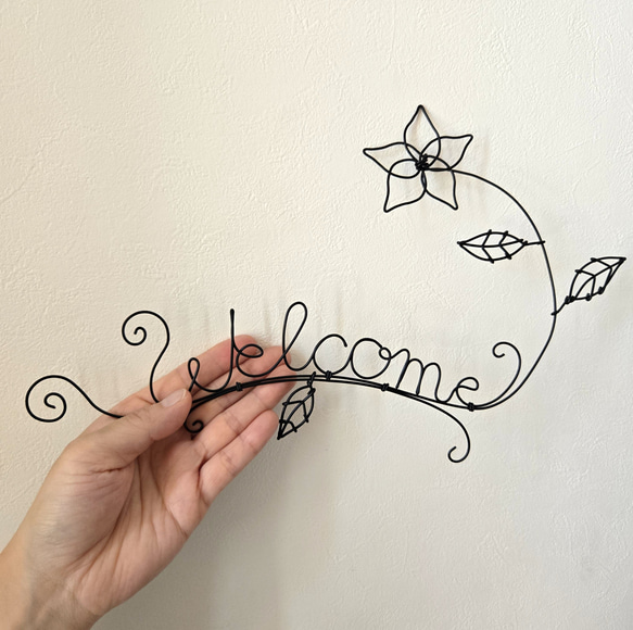 ワイヤーアート 壁飾り 【 Welcome 】 プルメリア 飾り ウォールデコ インテリア フラワー 花 店内装飾 雑貨 6枚目の画像