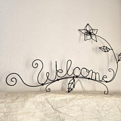 ワイヤーアート 壁飾り 【 Welcome 】 プルメリア 飾り ウォールデコ インテリア フラワー 花 店内装飾 雑貨 4枚目の画像