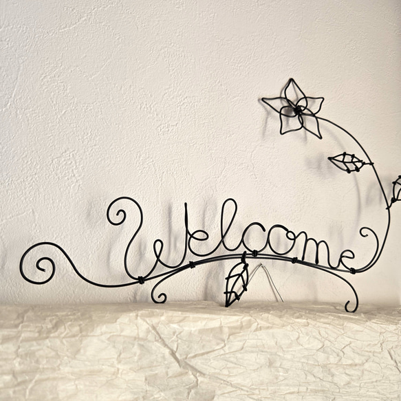ワイヤーアート 壁飾り 【 Welcome 】 プルメリア 飾り ウォールデコ インテリア フラワー 花 店内装飾 雑貨 4枚目の画像