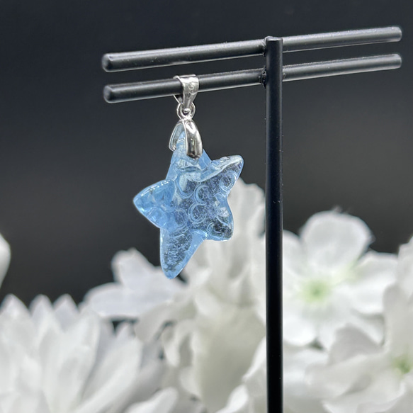 高品質　アクアマリン　誕生石　天然石ペンダントトップ　シルバー925　珍しい　ヒトデ型　チャームやストラップにも 3枚目の画像