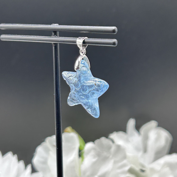 高品質　アクアマリン　誕生石　天然石ペンダントトップ　シルバー925　珍しい　ヒトデ型　チャームやストラップにも 4枚目の画像