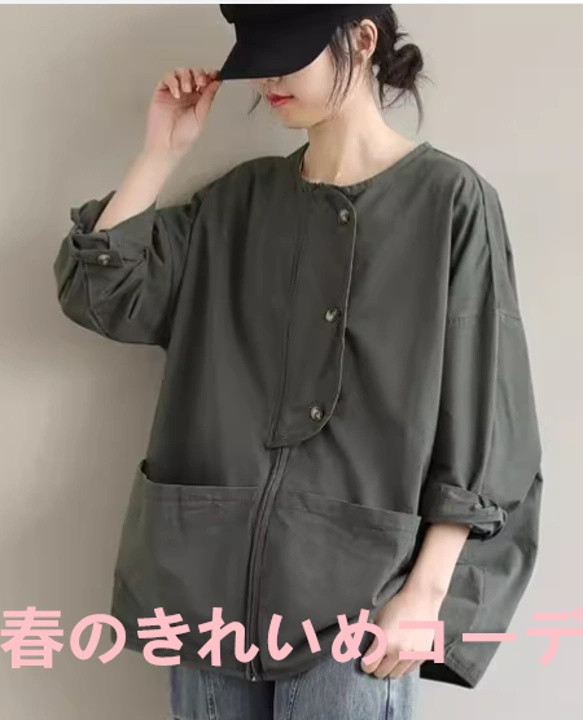日系文芸スタンドネック大ポケットカジュアルゆったり長袖綿麻シャツショートコート