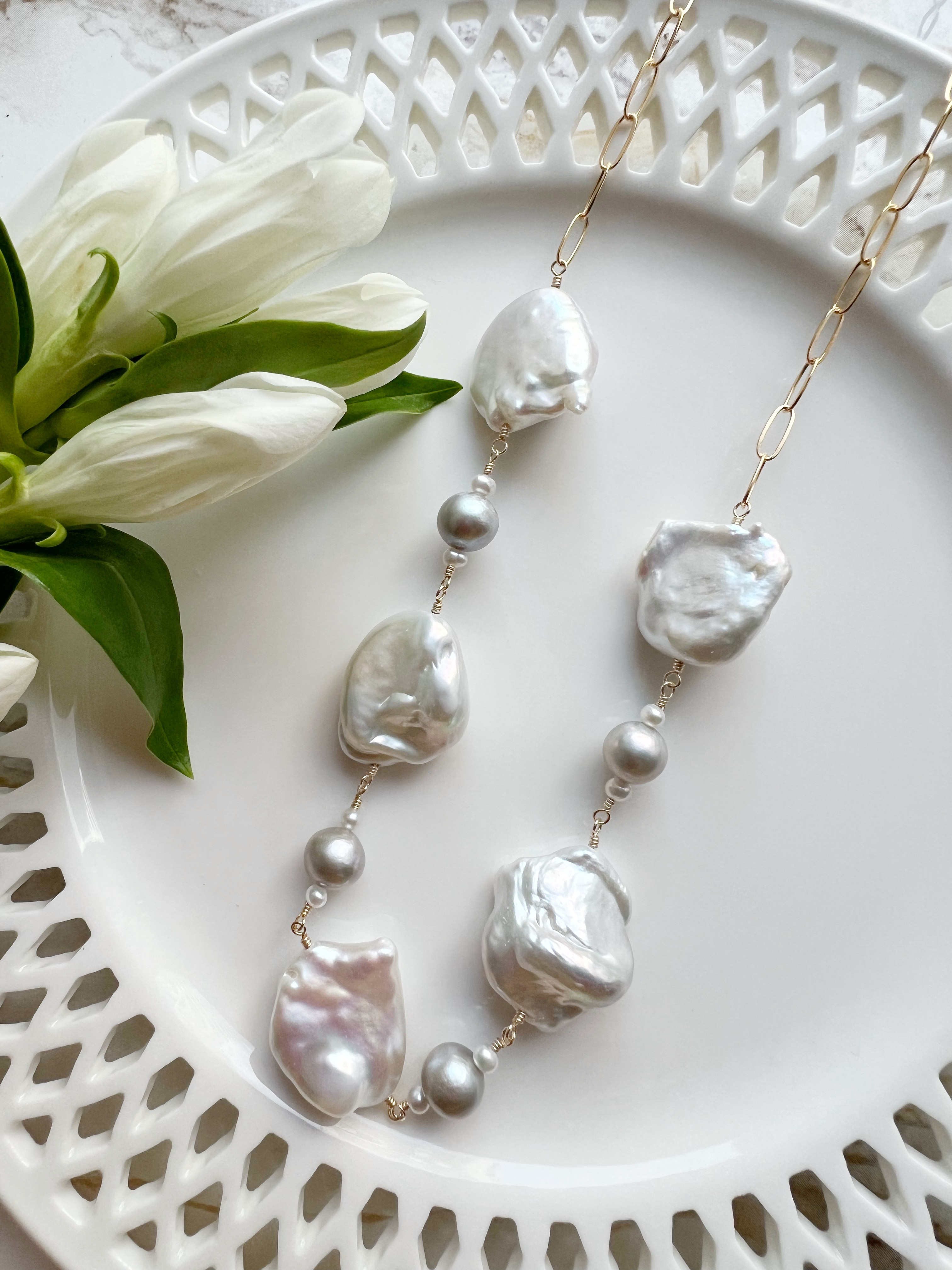 14KGF バロックパール ロングネックレス