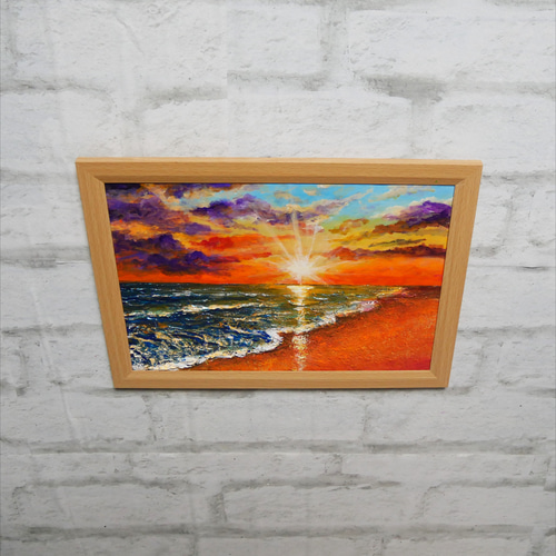 油絵 油彩 油彩画 絵 絵画 【夕陽に染まる海】A4 絵画 HR 通販