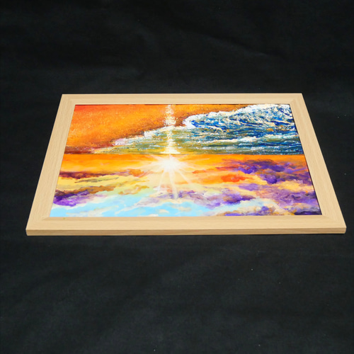 油絵 油彩 油彩画 絵 絵画 【夕陽に染まる海】A4 絵画 HR 通販